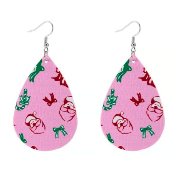 Teardrop Christmas Earrings Pink Santa Earrings Xmas Earrrings - NEW - Picture 1 of 1